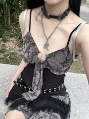 Black/Grey Lace Grunge Camisole A-line Dress