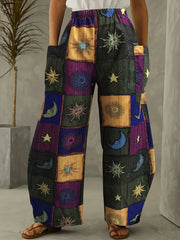 Grunge Hippie Sun and Moon Over Sized Casual Pants
