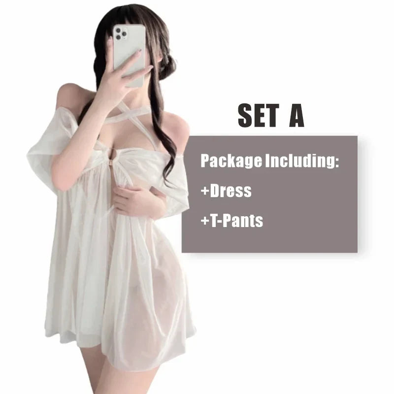 Black Lace See Through Halter Lingerie Dress