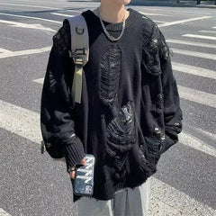 Black/Grey Grunge Ragged Woolen Sweater