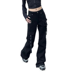 Grunge Goth Dark Black High-Waisted Pants