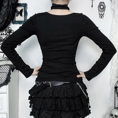 Goth 'Moonlit Spell' Black Hook & Eye Long Sleeved Top