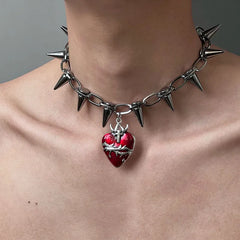 Silver Rivet Gothic Heart Pendant Choker