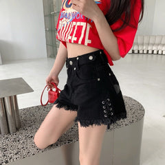 'Liar Liar' Black Grunge Tassel Denim Shorts