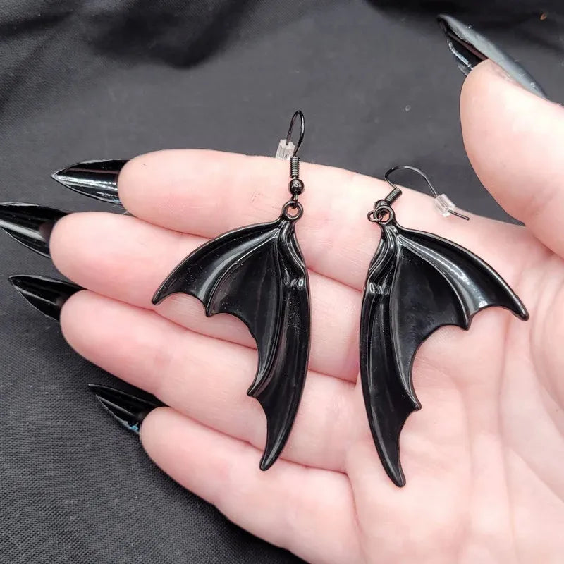 Gothic Dark Black Vampire Bat Wing Earrings