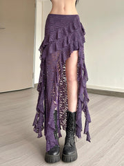 Multi-Layered Ruffles Hem Lace Skirt