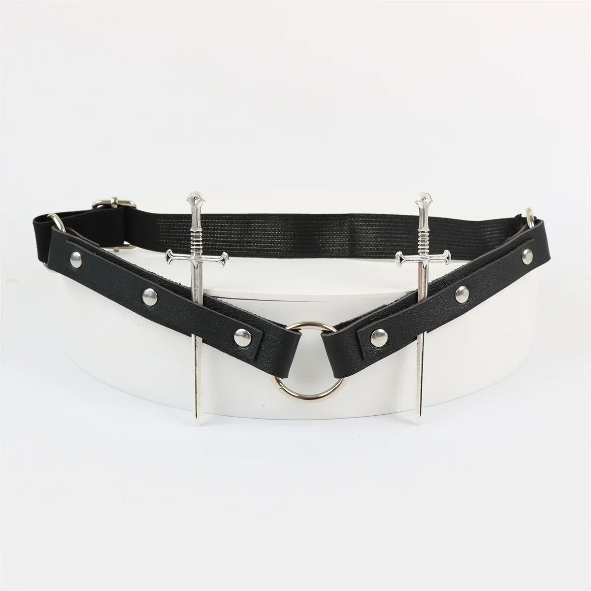 Black Goth PU Leather Leg Rings Sword Garter