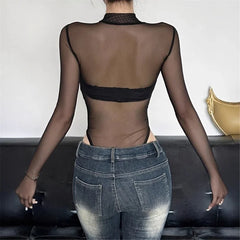 'Death Trap' Black Mesh Long Sleeve Snake Bodysuit