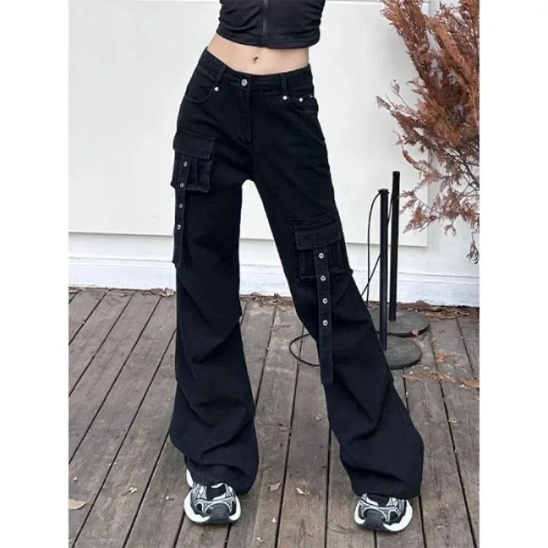 Grunge Goth Dark Black High-Waisted Pants