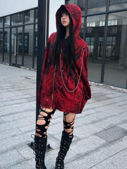Red Y2k Aesthetic Oversized Grunge Hoodie