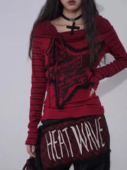 Grunge Goth Red off the shoulder Top