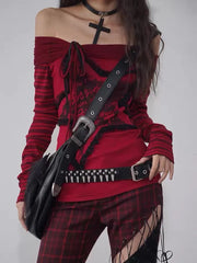 Grunge Goth Red off the shoulder Top