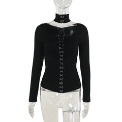 Goth 'Moonlit Spell' Black Hook & Eye Long Sleeved Top