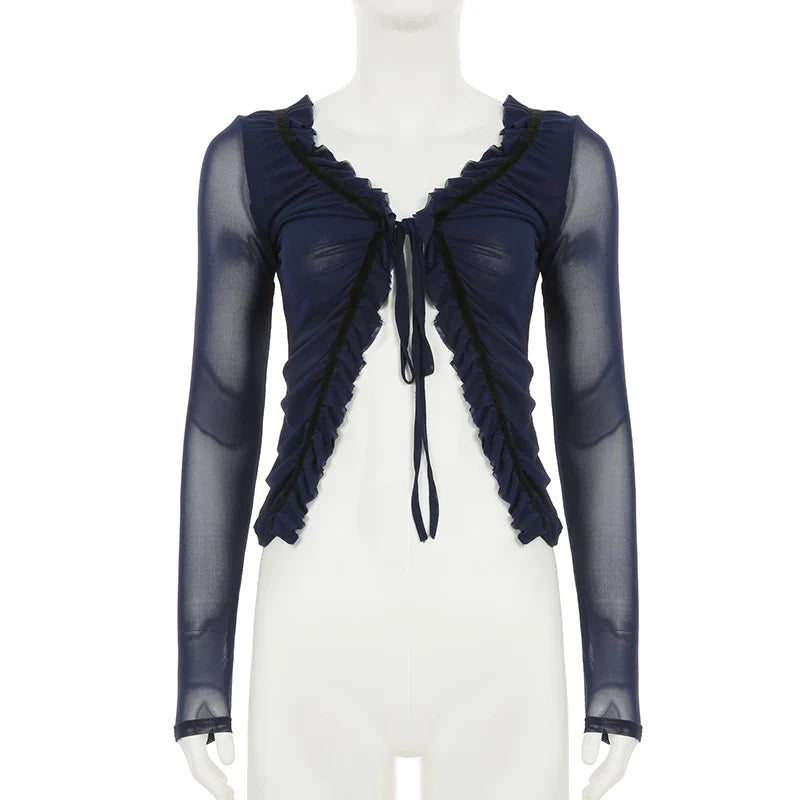 Alternative Grunge Blue Mesh Long Top