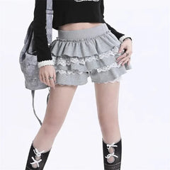 Cute Kawaii Grey/Black Lolita Lace Patchwork A Line Skirt