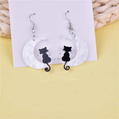 Cute Dark Moon Cat Acrylic Earrings