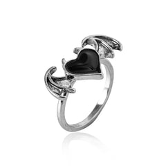 Black/Red Heart Angel Wings Ring