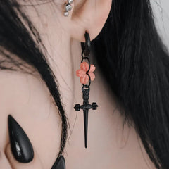 Black Goth Flower Sword Earrings