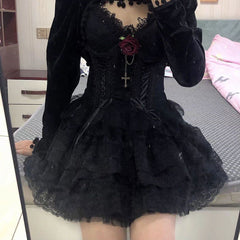 'The Spell' Black Elastic Gothic Lace Skirt