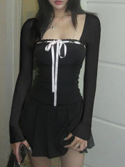 Goth 'Crazy Night' Black Lace Up Bodycon Dress