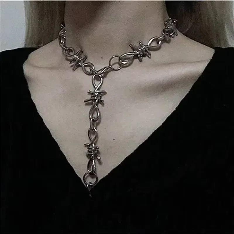 Gothic Grunge Barbed Wire Choker Necklace