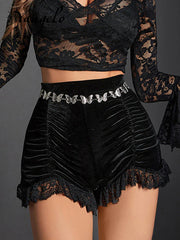Black Mall Gothic Velvet Ruched Shorts