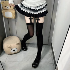 Gothic Lolita Thigh High Suspenders Socks