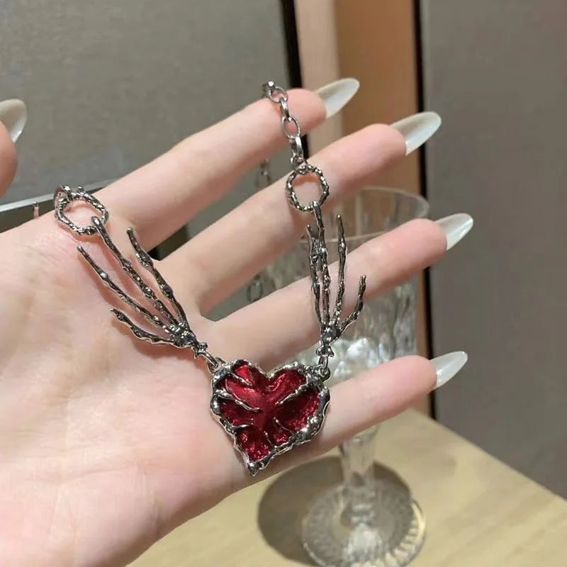 Punk Goth Grunge Red Heart Necklace