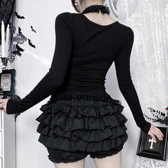 'Headstone' Black Goth Dark Lolita Lace Up Top