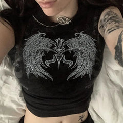 'Time' Black Wings Harajuku Crop Top