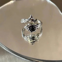Black Silver Thorn Open Ring