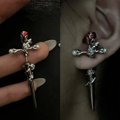 Red Alt Sword Rose Earrings