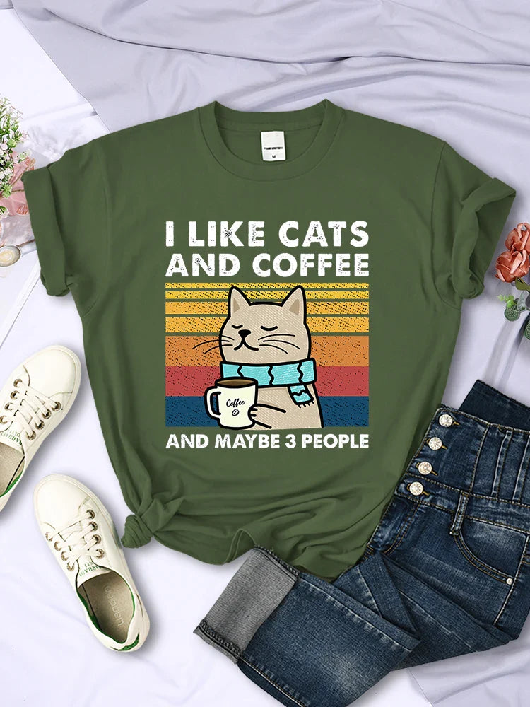'Coffee and Cats' Cute Cat Themed T-Shirt