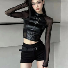 'Sweetspot' Black Long Sleeve Buckle Crop Top
