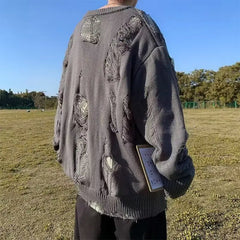 Black/Grey Grunge Ragged Woolen Sweater