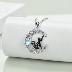 Cute Black Cat Moon Pendant Necklace