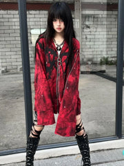 Red Y2k Aesthetic Oversized Grunge Hoodie