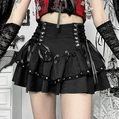 Black Punk Goth Grunge Rivet Mini Skirt