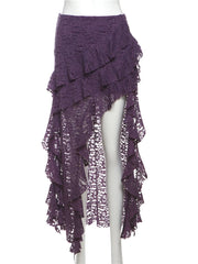 Multi-Layered Ruffles Hem Lace Skirt