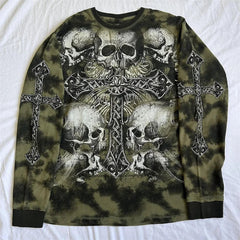 Gothic Grunge Cross Skull Print Top