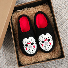 Horror Mask Black Horror Skull Plush Slippers
