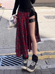Grunge Goth Red Plaid A-Line Skirt