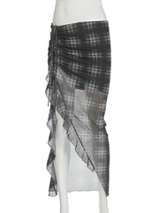 Grunge 'Sinister Smoke' Plaid  Mesh See Through  Split Skirt