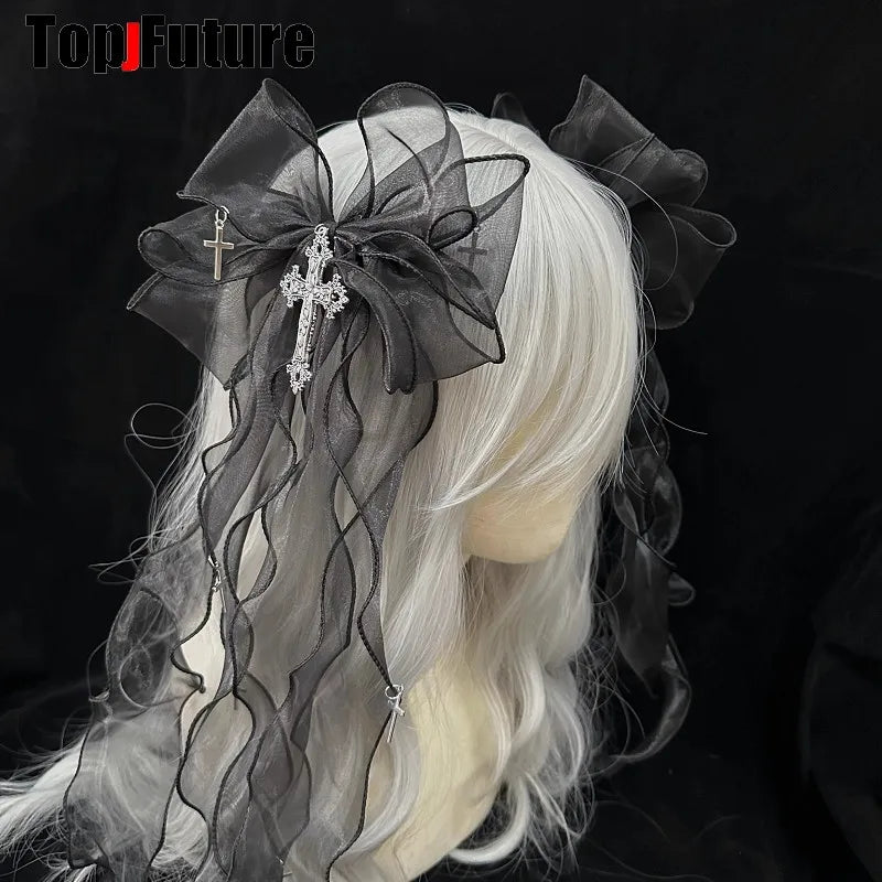 Black Harajuku Gothic Lace Cross  Hair clip
