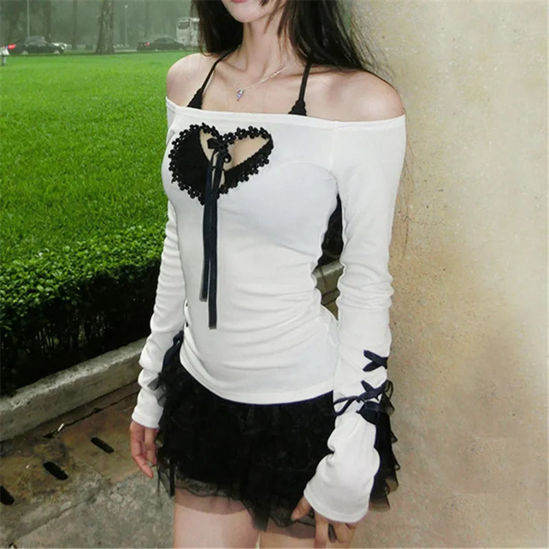 Goth Dark Y2K Aesthetic Heart Hollow Top