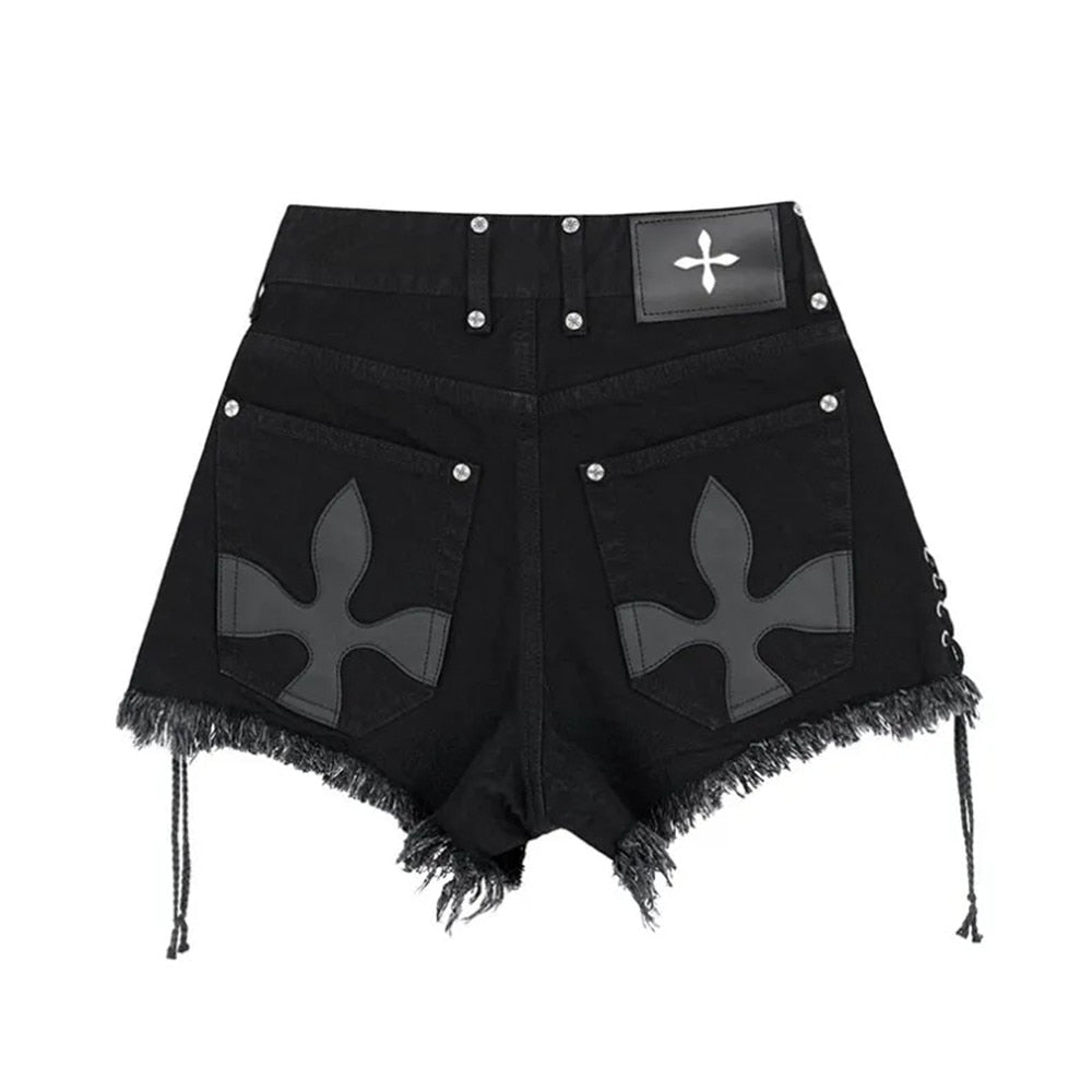 'Midnight Express' Black Alternative Lace Up Shorts