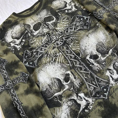 Gothic Grunge Cross Skull Print Top