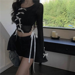 Goth Grunge Flare Sleeve Cropped Top