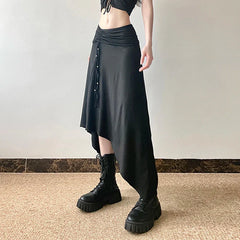 Gothic Dark Black Harajuku Asymmetrical Maxi Skirt
