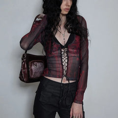 Black and Red Grunge Aesthetic Mesh Top